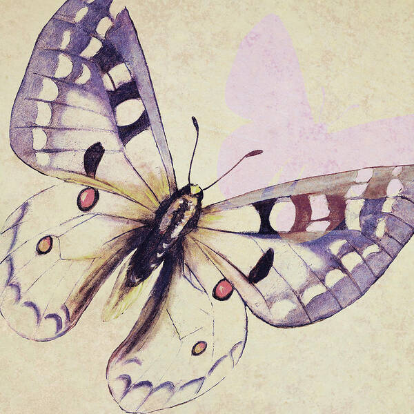 Lavender Art Print featuring the mixed media Lavender Butterfly On Cream by Patricia Pinto