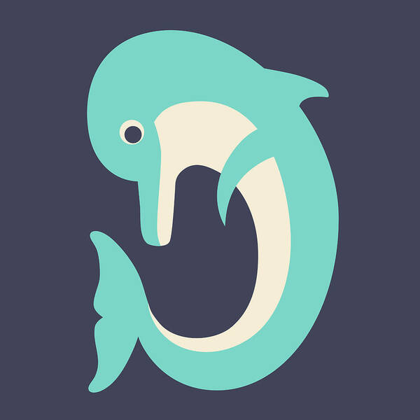 Animal Alphabet Art Print featuring the digital art Letter D - Animal Alphabet - Dolphin Monogram by Jen Montgomery