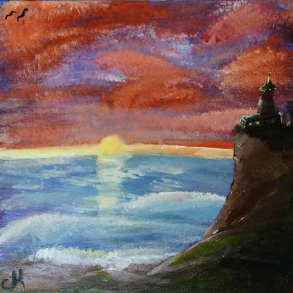 Light House Art Print featuring the painting Lighthouse at Dawn by Chance Kafka