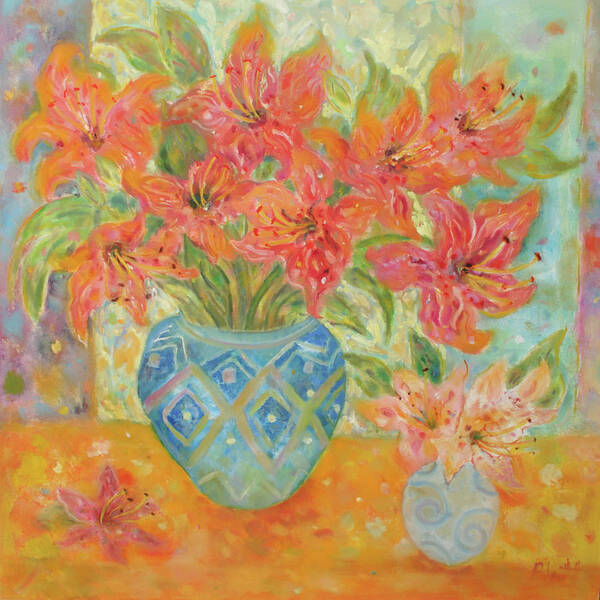 Orange Lilies Art Print featuring the painting Lilies In Aruba by Lorraine Platt