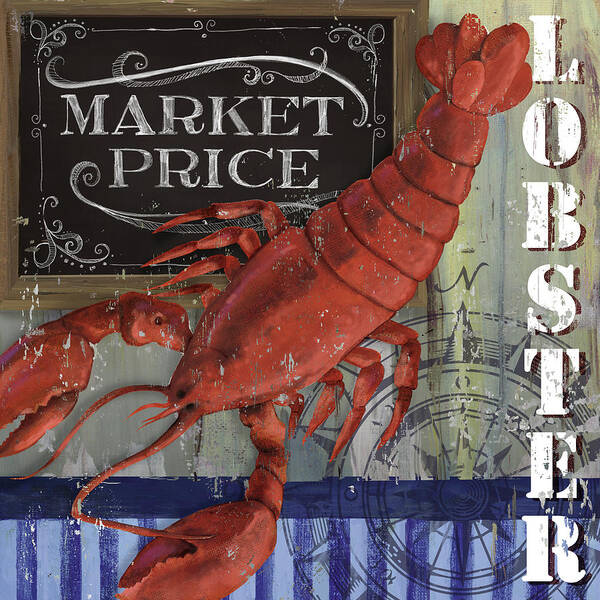 Lobster Market Art Print featuring the mixed media Lobster by Fiona Stokes-gilbert