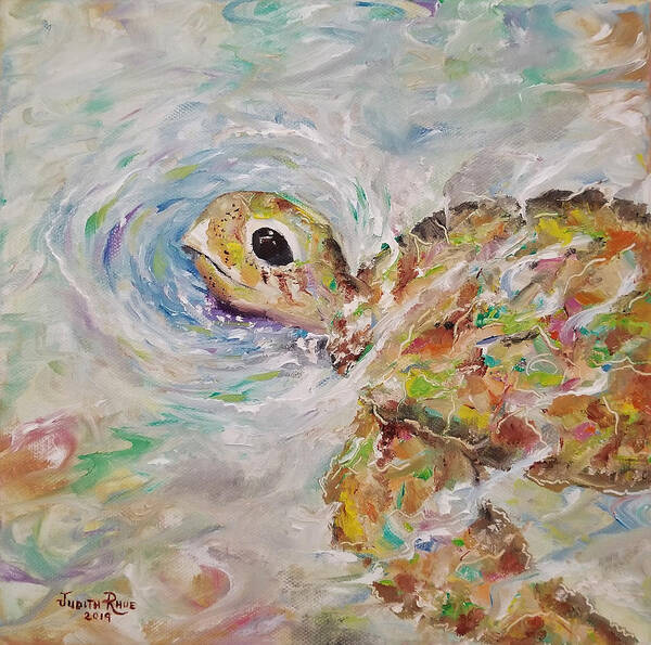 Turtle Art Print featuring the painting Loggerhead Lift by Judith Rhue