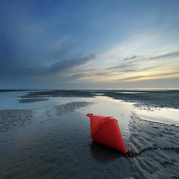 Water's Edge Art Print featuring the photograph Low Tide Seascape With Buoy In Tidal by Avtg