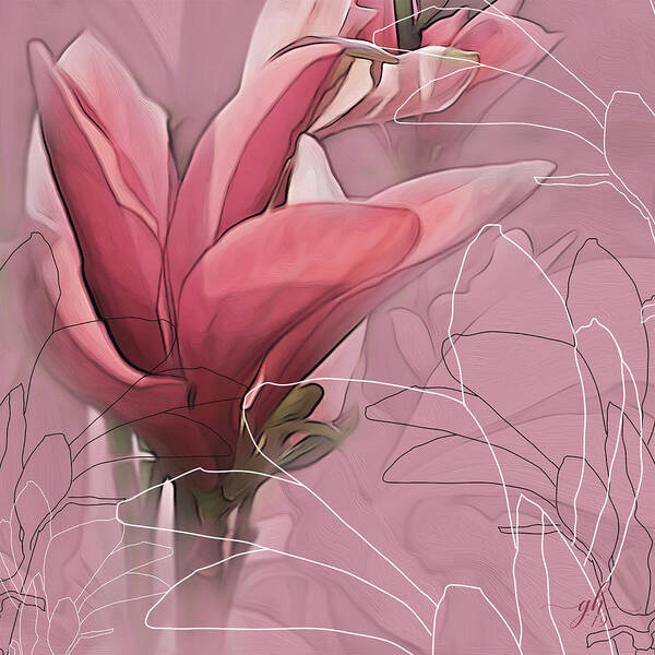 Saucer Magnolia Art Print featuring the digital art Magnolia Musings by Gina Harrison