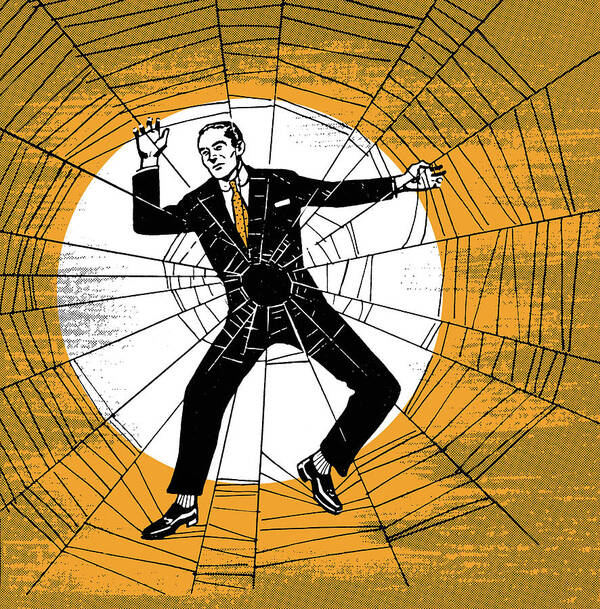 White Collar Worker Art Print featuring the drawing Man caught in web by CSA Images