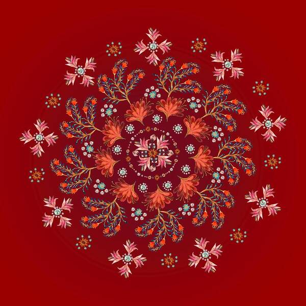 Mandala Art Print featuring the painting Mandala flowering series#3. Terracotta by Elena Kotliarker