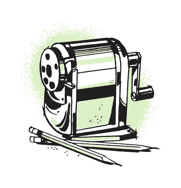Business Art Print featuring the drawing Manual Pencil Sharpener with Two Pencils by CSA Images