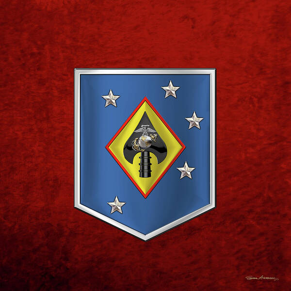 Military Insignia & Heraldry Collection By Serge Averbukh Art Print featuring the digital art Marine Raider Support Group - M R S G Patch over Red Velvet by Serge Averbukh