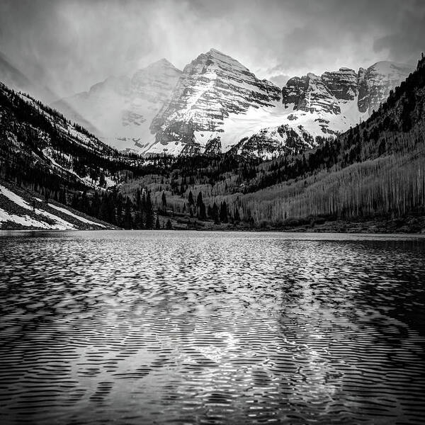 Maroon Bells Wall Art Art Print featuring the photograph Maroon Bells Black and White 1x1 - Elk Mountain Colorado Landscape by Gregory Ballos