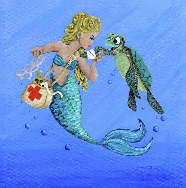 Coastal Art Print featuring the painting Mermaid Nurse by Donna Tucker