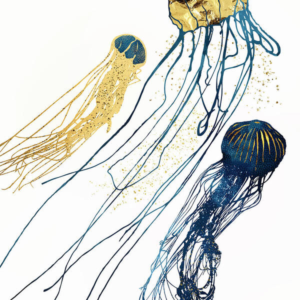 Metallic Art Print featuring the digital art Metallic Jellyfish II by Spacefrog Designs