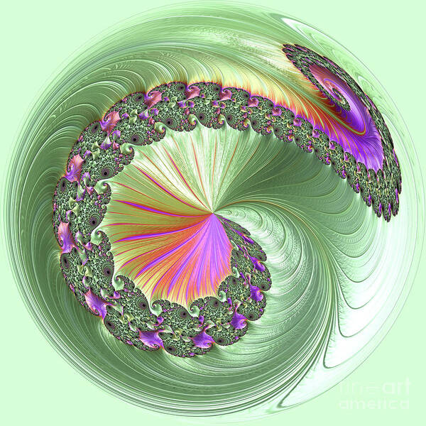 Fractals Art Print featuring the digital art Metallic Spiral Orb by Elisabeth Lucas