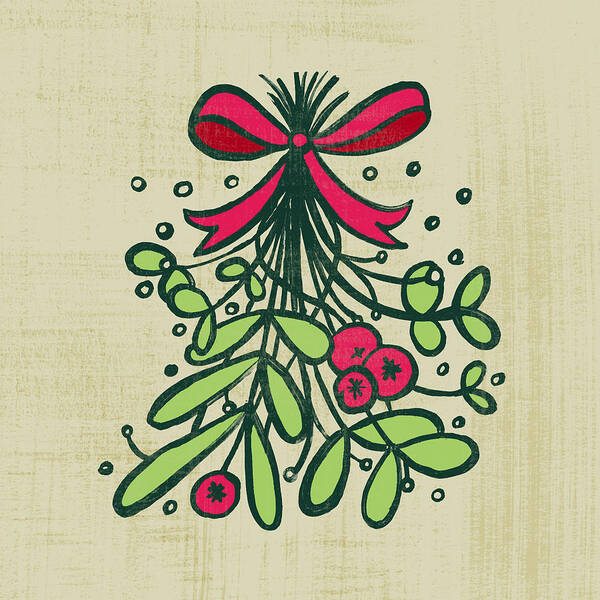Mistletoe Art Print featuring the painting Mistletoe Holiday Art by Jen Montgomery