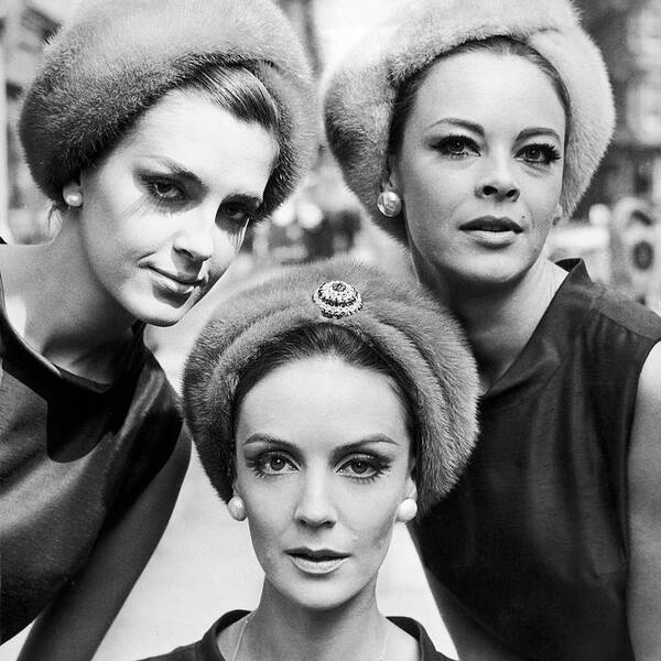 Hat Art Print featuring the photograph Models Presenting Christian Dior Hats by Keystone-france