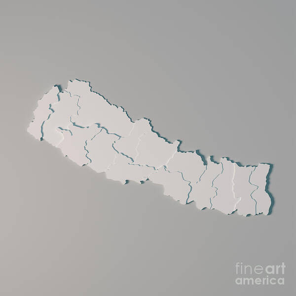 Nepal Art Print featuring the digital art Nepal Country Map Administrative Divisions 3D Render by Frank Ramspott