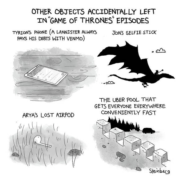 Captionless Art Print featuring the drawing Objects Left in Game of Thrones Episodes by Avi Steinberg