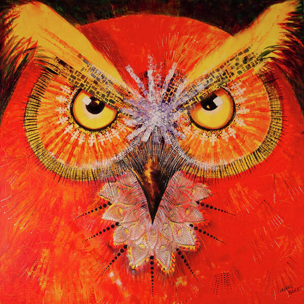 Owl Art Print featuring the painting OL Big Red by Laurel Bahe