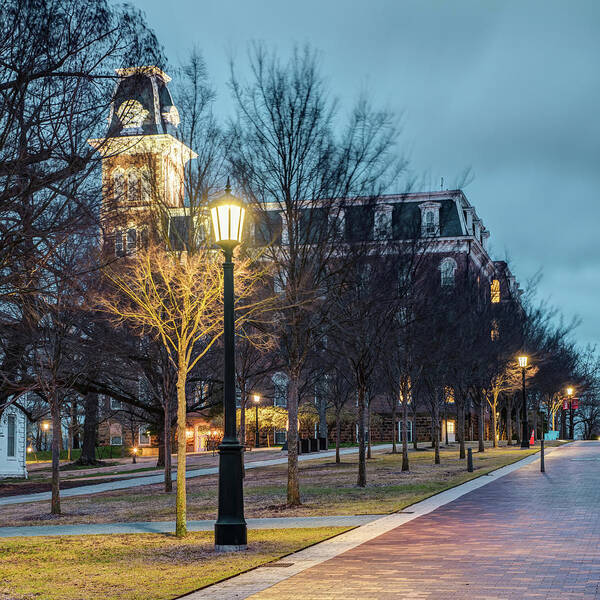 America Art Print featuring the photograph Old Main at Dusk - University of Arkansas by Gregory Ballos