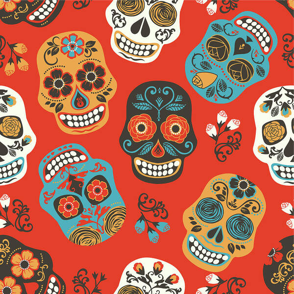  Art Print featuring the digital art Orange Day of the Dead by Mateo Antonio