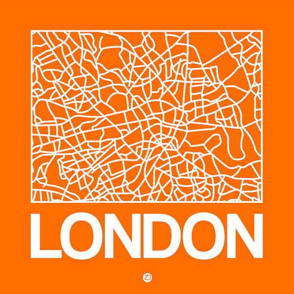 London Art Print featuring the digital art Orange Map of London by Naxart Studio