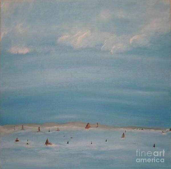 Landscape Art Print featuring the painting Out in the Blue by Denise Morgan