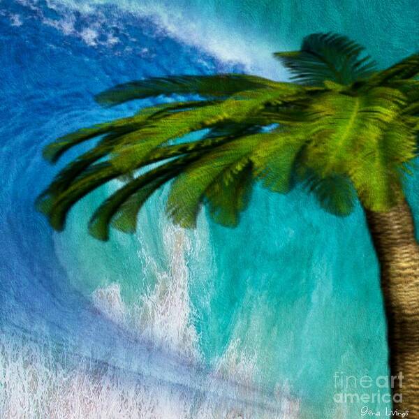 Gena Livings Art Print featuring the digital art Palm in the Surf by Gena Livings