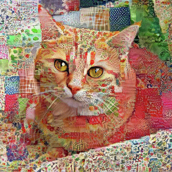 Ginger Cat Art Print featuring the photograph Patches the Ginger Quilted Cat by Peggy Collins