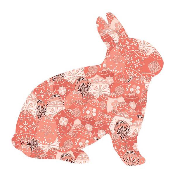 Bunny Art Print featuring the digital art Patchwork Bunny in Trendy Living Coral by Marianne Campolongo