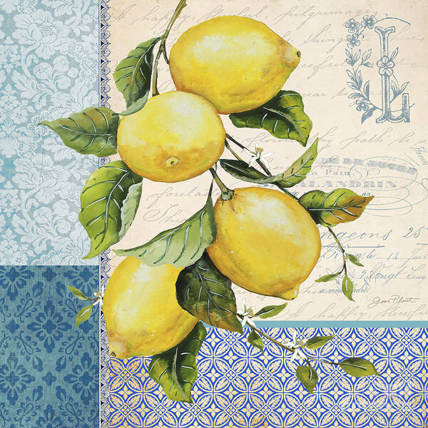 Lemon Art Print featuring the mixed media Patchwork Lemons A by Jean Plout
