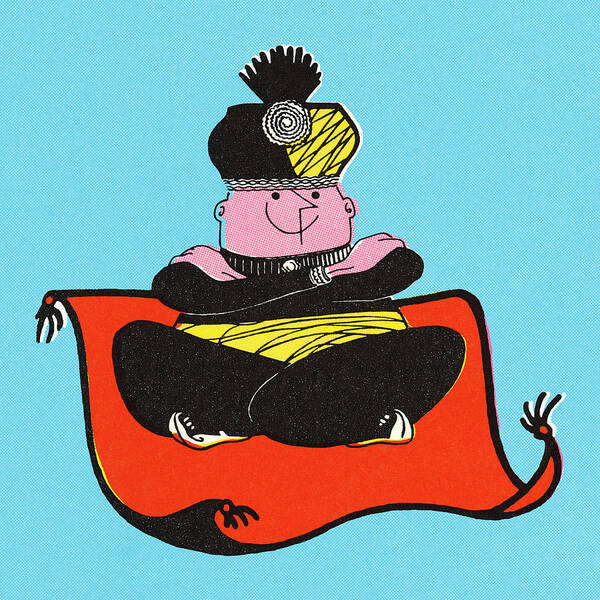 Accessories Art Print featuring the drawing Person Riding a Magic Carpet by CSA Images