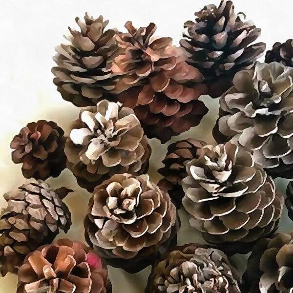 Pinecone Art Print featuring the painting Pine Cones Organic Christmas Ornaments by Taiche Acrylic Art