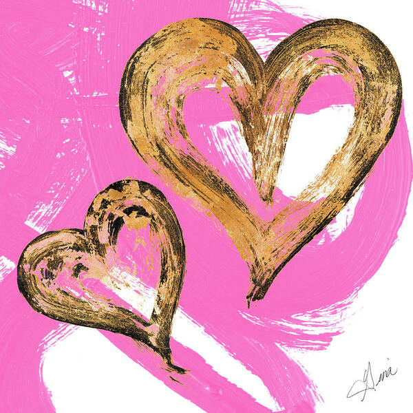 Pink Art Print featuring the painting Pink and Gold Heart Strokes II by Gina Ritter
