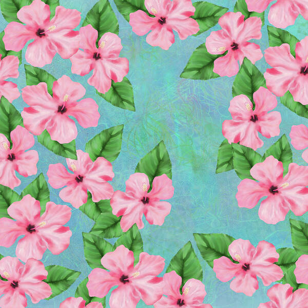 Tropical Art Print featuring the digital art Pink Hibiscus Tropical Floral Print by Sand And Chi