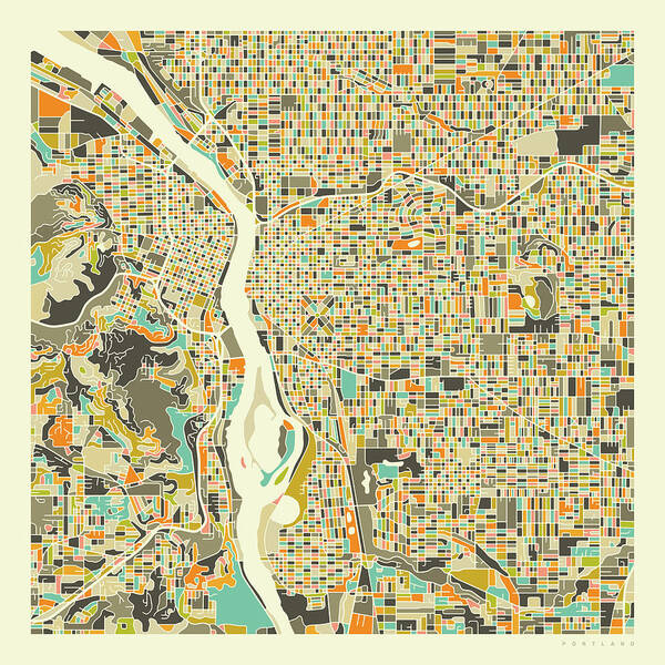 Portland Map Art Print featuring the digital art Portland Map 1 by Jazzberry Blue