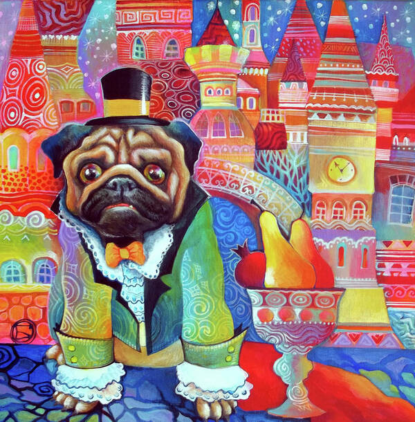 Dog Art Print featuring the painting Pug by Oxana Zaika