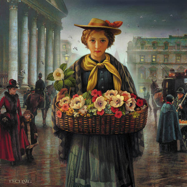 Woman Selling Flowers In Village Art Print featuring the painting Pygmalion by Dan Craig