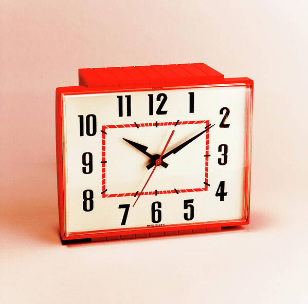 Alarm Art Print featuring the drawing Red and White Clock by CSA Images