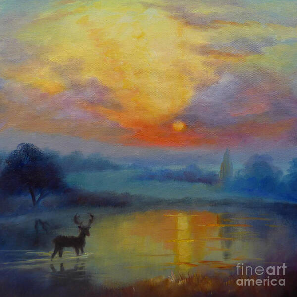 Stag Art Print featuring the painting Richmond Park, 2019, Oil On Canvas by Lee Campbell