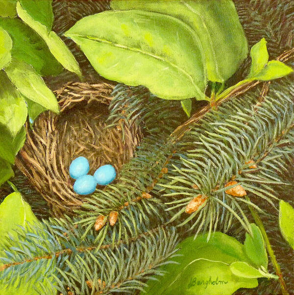 Bird Art Print featuring the painting Robin's Nest by Joe Bergholm