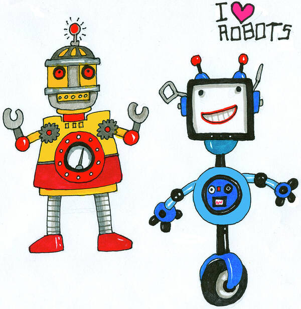 Robots Art Print featuring the painting Robots by Wendy Edelson