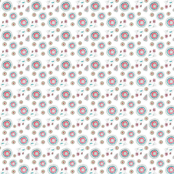 Pattern Art Print featuring the mixed media Rosette & Flowers Pink & Turquoise by Effie Zafiropoulou