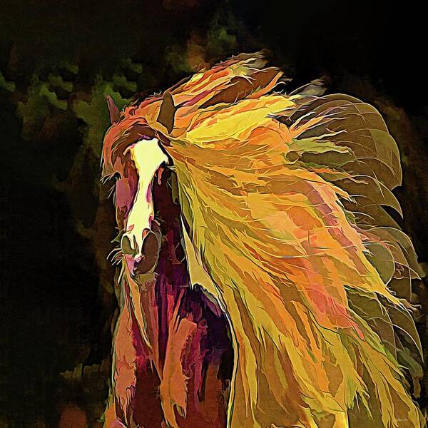 Olena Art Art Print featuring the mixed media Running Horse by Lena Owens - OLena Art Vibrant Palette Knife and Graphic Design