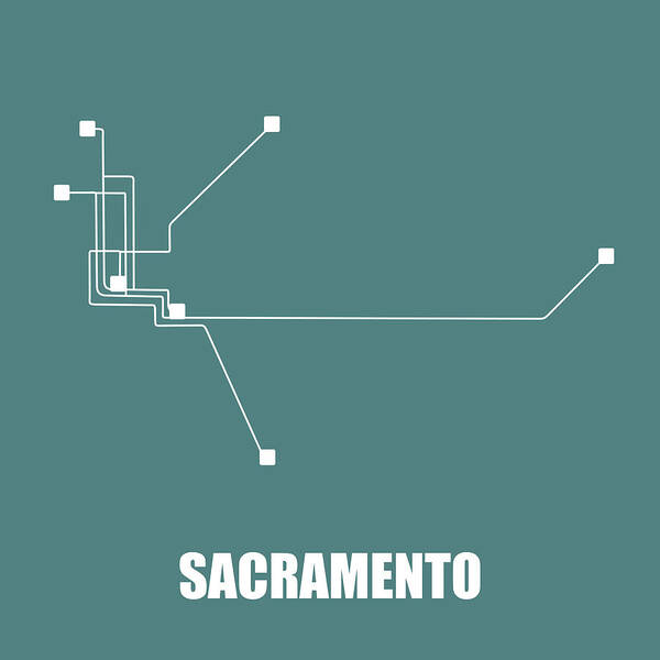 Sacramento Art Print featuring the digital art Sacramento Teal Subway Map by Naxart Studio