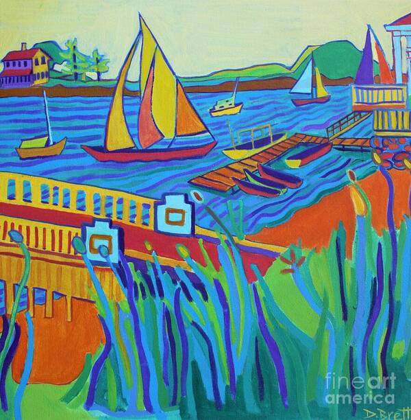 Landscape Art Print featuring the painting Sailing at Tucks Point Manchester by the sea by Debra Bretton Robinson