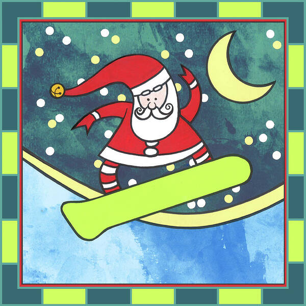 Santa Art Print featuring the digital art Santa Claus Snowboarding 4 by Denny Driver