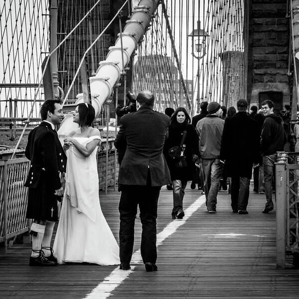 Brooklyn Bridge Art Print featuring the photograph Scottish Wedding Couple by Frank Winters