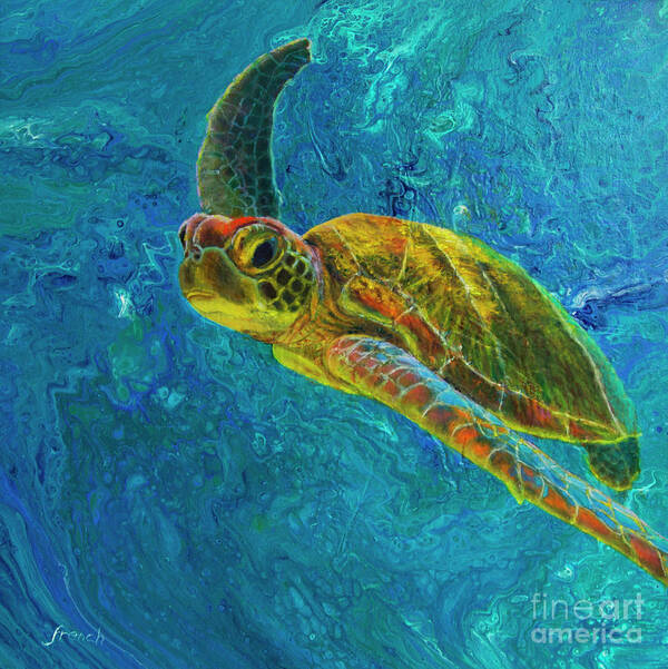 Painting Art Print featuring the painting Sea Turtle by Jeanette French