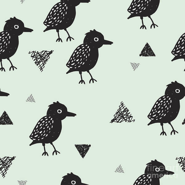 Trend Art Print featuring the digital art Seamless Blackbird Crow Illustration by Maaike Boot