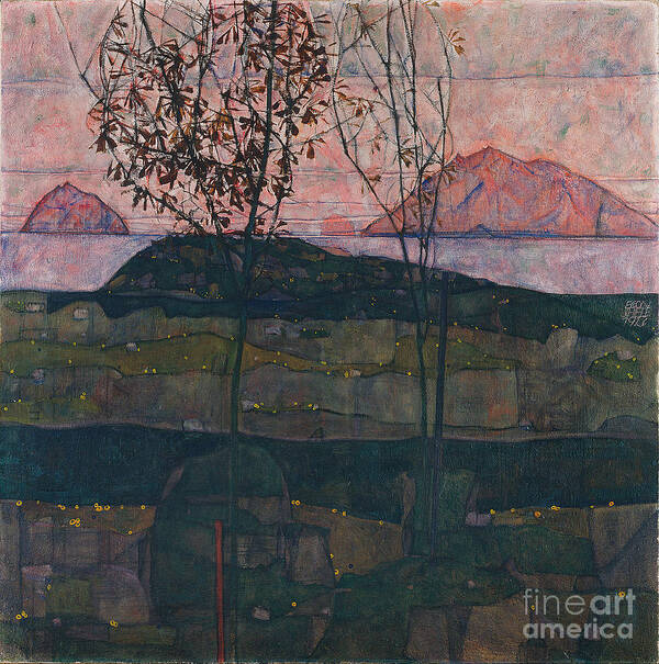 Oil Painting Art Print featuring the drawing Setting Sun, 1913. Artist Schiele, Egon by Heritage Images