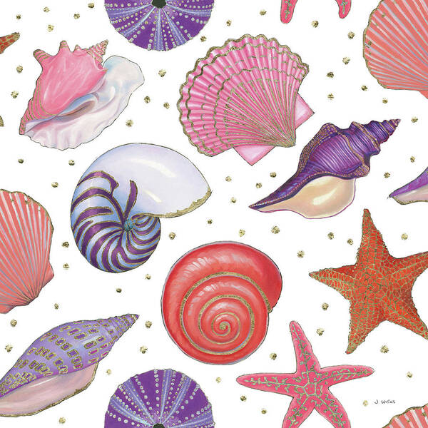 Blue Art Print featuring the mixed media Shimmering Shells Pattern II by James Wiens